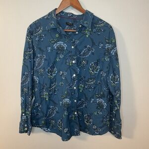 Talbots Womens Teal Blue Paisley Top Size XLp Petite Long‎ Sleeve